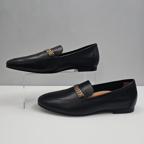 Vionic Charlotte Flat Loafer Womens 9.5 Black Leather Gold Chain Comfort Work - Picture 2 of 13